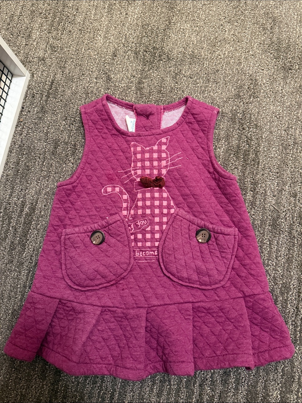 Orion Kids Girls Quilted Cat Pocket Dress - Magenta Pink